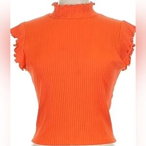 Zara Vibrant Orange Ruffle Sleeve Tee